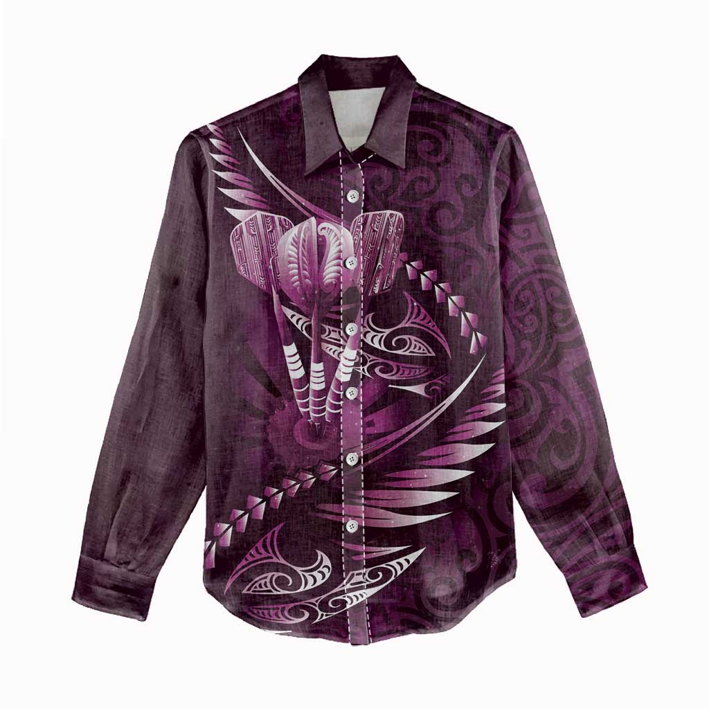 Personalised All Pink New Zealand Darts Women Casual Shirt Aoteroa Fern Maori Galaxy Style