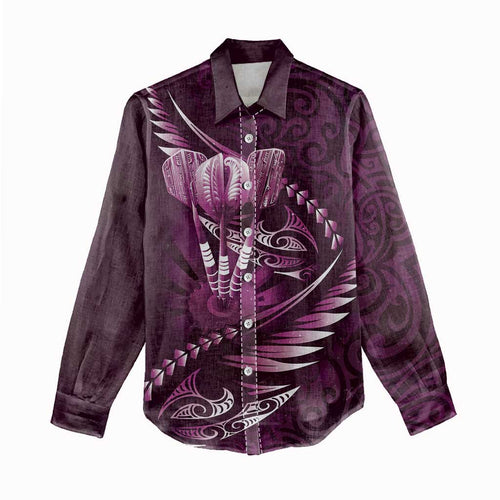 Personalised All Pink New Zealand Darts Women Casual Shirt Aoteroa Fern Maori Galaxy Style