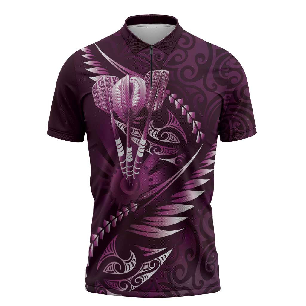 Personalised All Pink New Zealand Darts Zipper Polo Shirt Aoteroa Fern Maori Galaxy Style - Aussie Hoodie