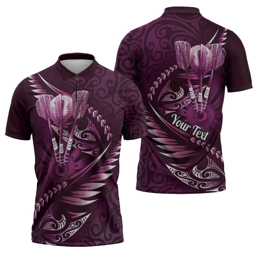 Personalised All Pink New Zealand Darts Zipper Polo Shirt Aoteroa Fern Maori Galaxy Style - Aussie Hoodie