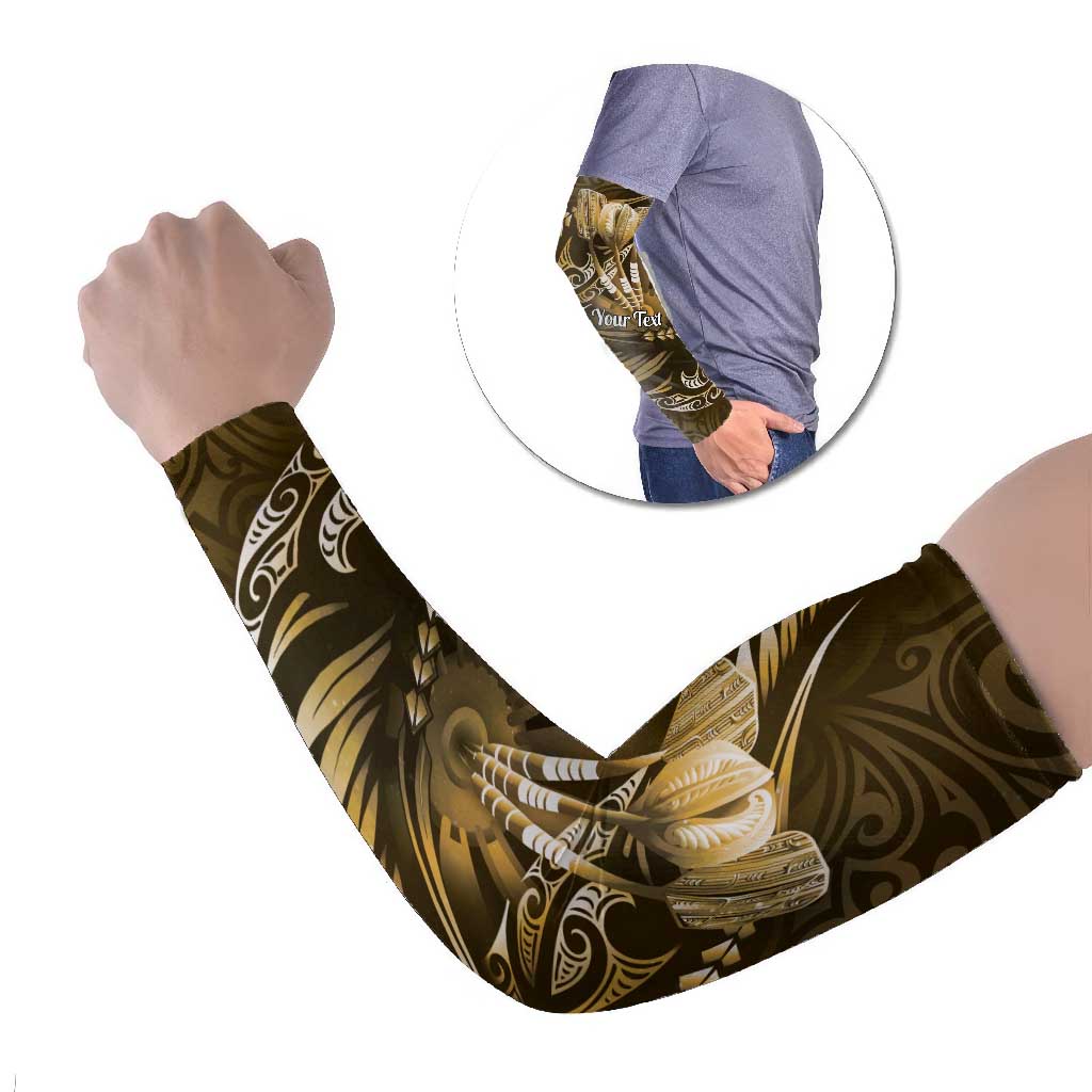 Personalised All Gold New Zealand Darts Arm Sleeves Aoteroa Fern Maori Galaxy Style - Aussie Hoodie
