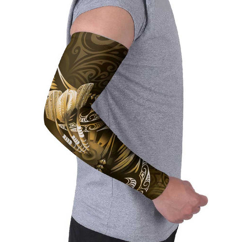 Personalised All Gold New Zealand Darts Arm Sleeves Aoteroa Fern Maori Galaxy Style - Aussie Hoodie