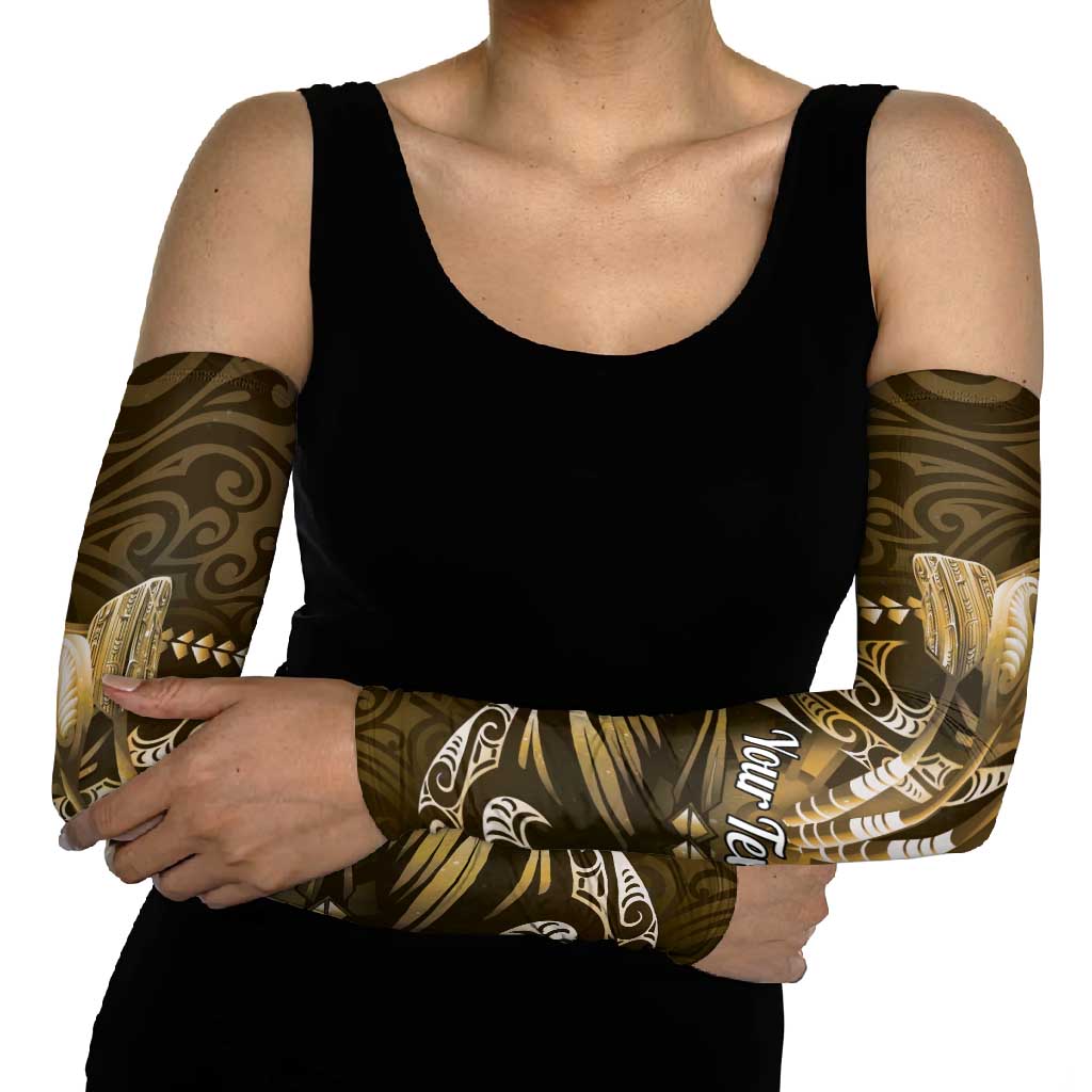 Personalised All Gold New Zealand Darts Arm Sleeves Aoteroa Fern Maori Galaxy Style - Aussie Hoodie