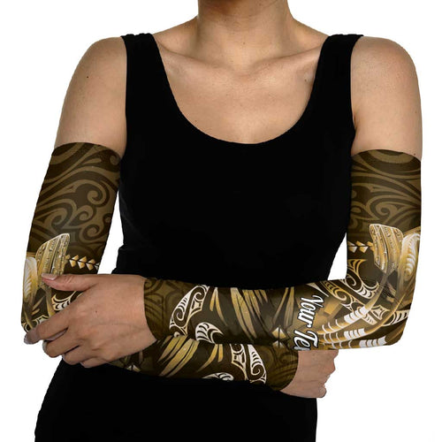 Personalised All Gold New Zealand Darts Arm Sleeves Aoteroa Fern Maori Galaxy Style - Aussie Hoodie