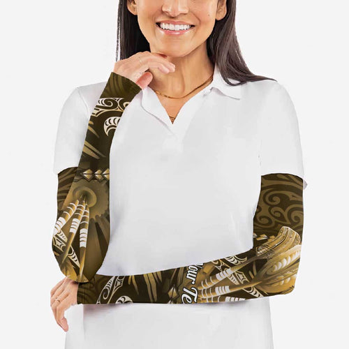 Personalised All Gold New Zealand Darts Arm Sleeves Aoteroa Fern Maori Galaxy Style - Aussie Hoodie