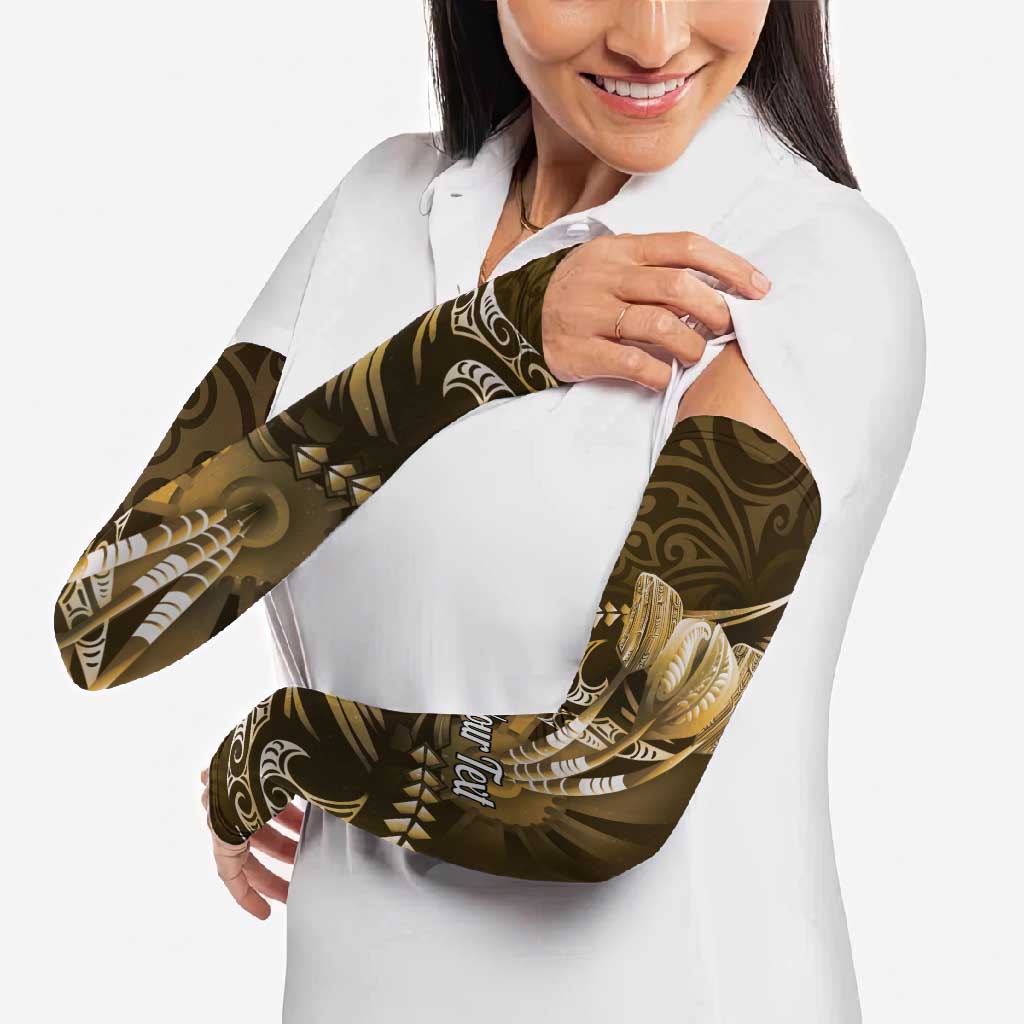 Personalised All Gold New Zealand Darts Arm Sleeves Aoteroa Fern Maori Galaxy Style - Aussie Hoodie