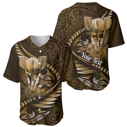 Personalised All Gold New Zealand Darts Baseball Jersey Aoteroa Fern Maori Galaxy Style