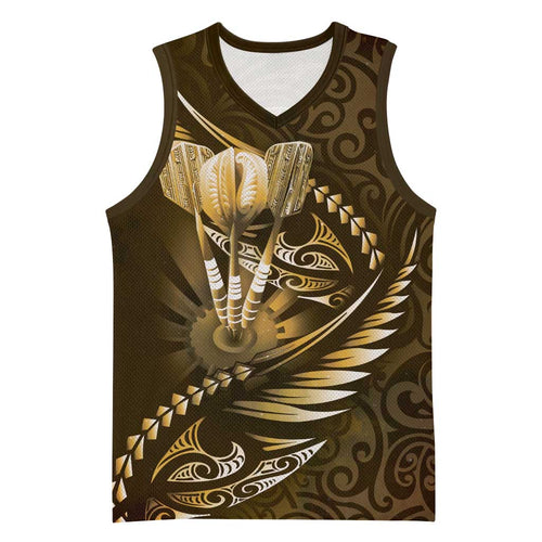 Personalised All Gold New Zealand Darts Basketball Jersey Aoteroa Fern Maori Galaxy Style - Aussie Hoodie