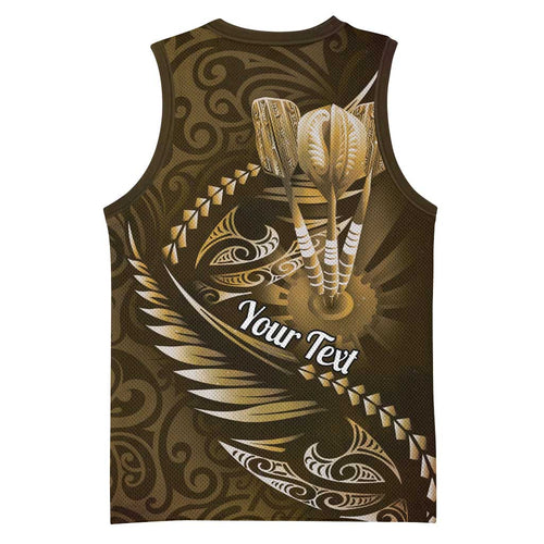 Personalised All Gold New Zealand Darts Basketball Jersey Aoteroa Fern Maori Galaxy Style - Aussie Hoodie
