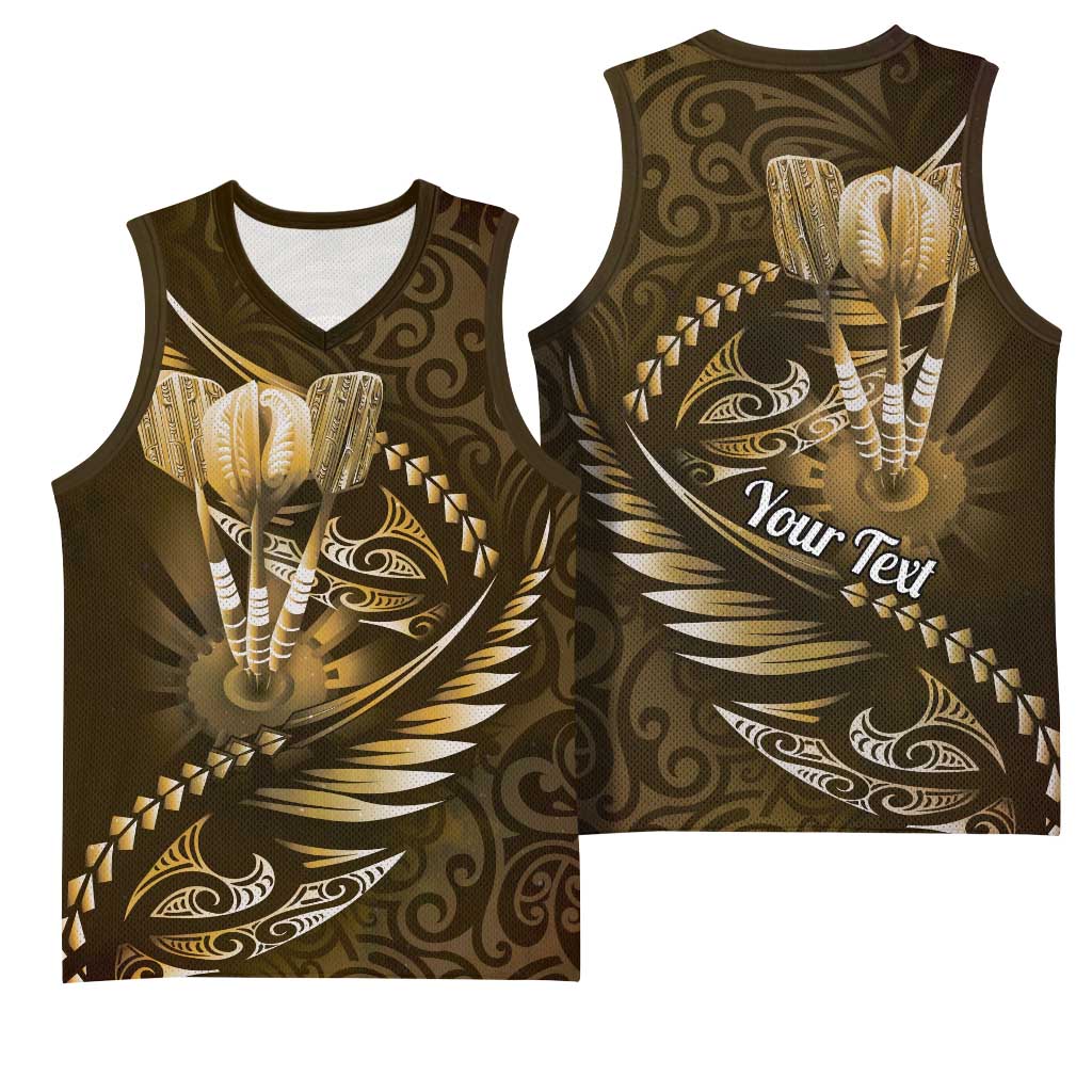 Personalised All Gold New Zealand Darts Basketball Jersey Aoteroa Fern Maori Galaxy Style - Aussie Hoodie