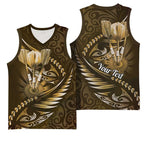 Personalised All Gold New Zealand Darts Basketball Jersey Aoteroa Fern Maori Galaxy Style - Aussie Hoodie