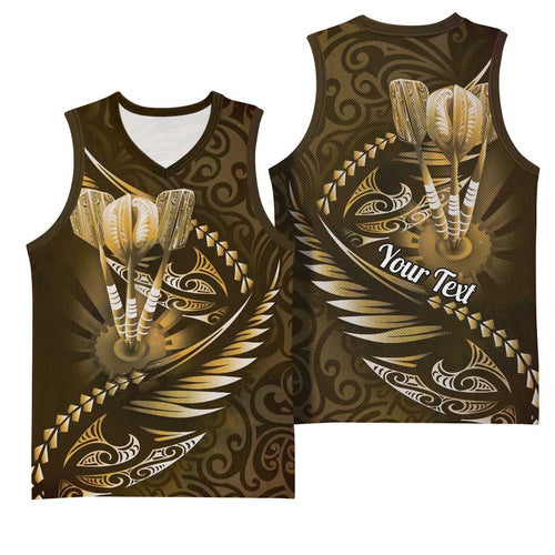 Personalised All Gold New Zealand Darts Basketball Jersey Aoteroa Fern Maori Galaxy Style - Aussie Hoodie