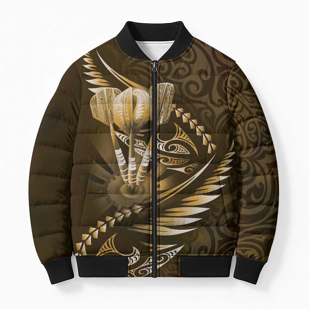 Personalised All Gold New Zealand Darts Bomber Puffer Jacket Aoteroa Fern Maori Galaxy Style - Aussie Hoodie
