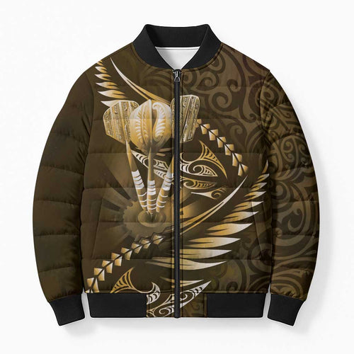 Personalised All Gold New Zealand Darts Bomber Puffer Jacket Aoteroa Fern Maori Galaxy Style - Aussie Hoodie