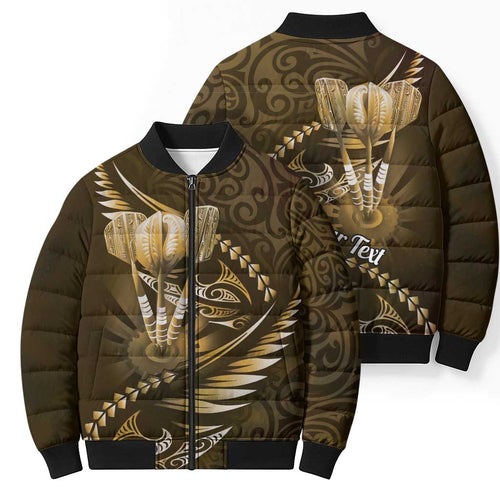 Personalised All Gold New Zealand Darts Bomber Puffer Jacket Aoteroa Fern Maori Galaxy Style - Aussie Hoodie
