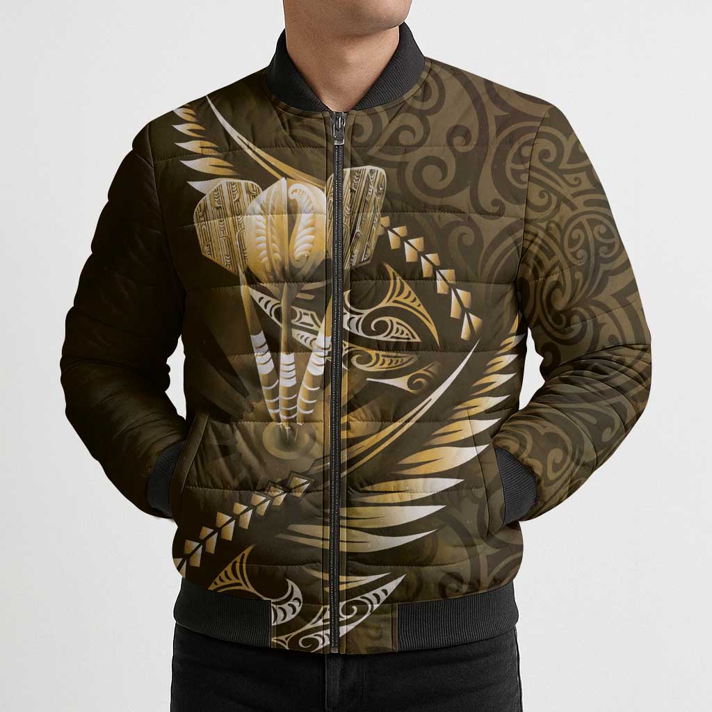 Personalised All Gold New Zealand Darts Bomber Puffer Jacket Aoteroa Fern Maori Galaxy Style - Aussie Hoodie
