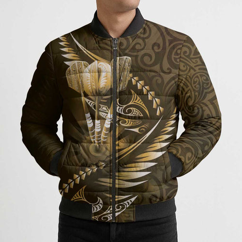 Personalised All Gold New Zealand Darts Bomber Puffer Jacket Aoteroa Fern Maori Galaxy Style - Aussie Hoodie
