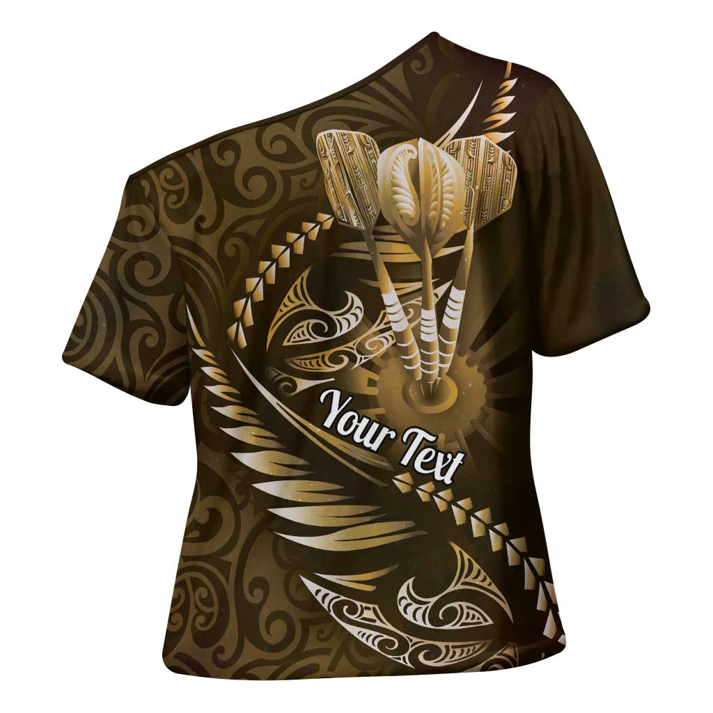 Personalised All Gold New Zealand Darts Cross Shoulder Shirt Aoteroa Fern Maori Galaxy Style - Aussie Hoodie
