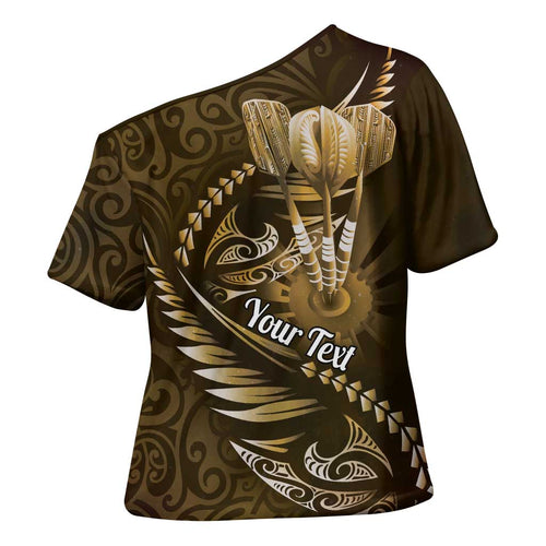 Personalised All Gold New Zealand Darts Cross Shoulder Shirt Aoteroa Fern Maori Galaxy Style - Aussie Hoodie