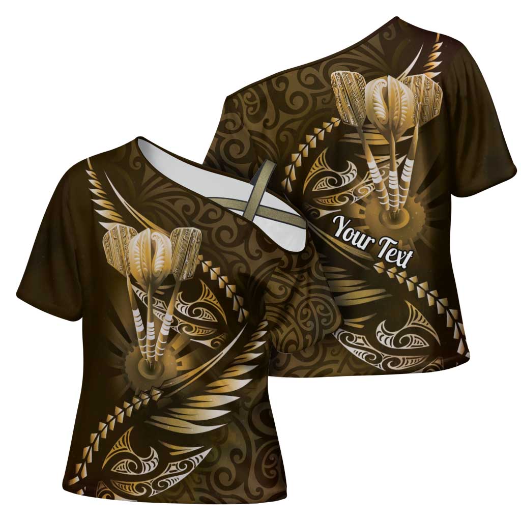Personalised All Gold New Zealand Darts Cross Shoulder Shirt Aoteroa Fern Maori Galaxy Style - Aussie Hoodie