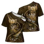 Personalised All Gold New Zealand Darts Cross Shoulder Shirt Aoteroa Fern Maori Galaxy Style - Aussie Hoodie