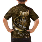 Personalised All Gold New Zealand Darts Family Matching Long Sleeve Bodycon Dress and Hawaiian Shirt Aoteroa Fern Maori Galaxy Style