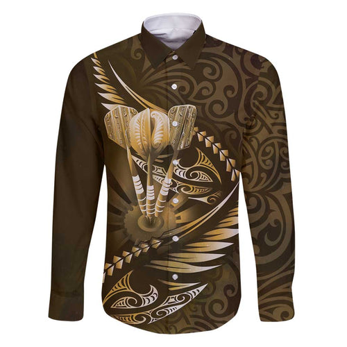 Personalised All Gold New Zealand Darts Family Matching Long Sleeve Bodycon Dress and Hawaiian Shirt Aoteroa Fern Maori Galaxy Style
