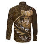 Personalised All Gold New Zealand Darts Family Matching Long Sleeve Bodycon Dress and Hawaiian Shirt Aoteroa Fern Maori Galaxy Style
