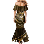 Personalised All Gold New Zealand Darts Family Matching Mermaid Dress and Hawaiian Shirt Aoteroa Fern Maori Galaxy Style