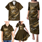 Personalised All Gold New Zealand Darts Family Matching Puletasi and Hawaiian Shirt Aoteroa Fern Maori Galaxy Style
