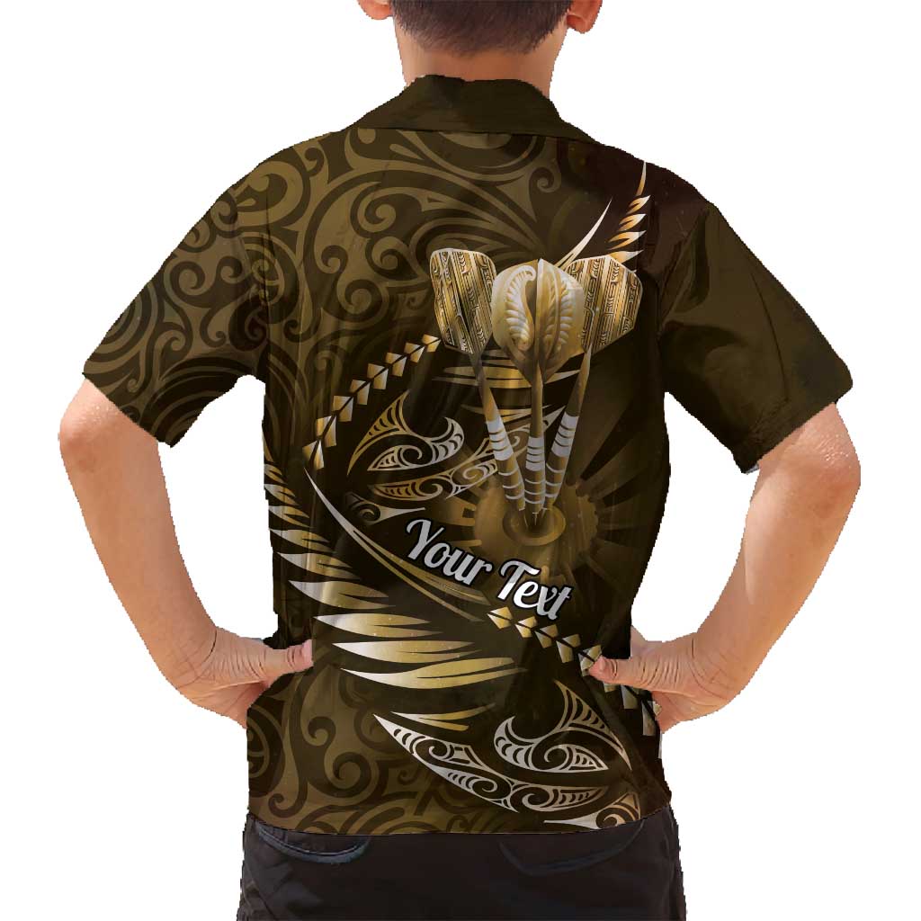 Personalised All Gold New Zealand Darts Family Matching Summer Maxi Dress and Hawaiian Shirt Aoteroa Fern Maori Galaxy Style