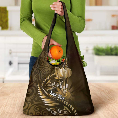 Personalised All Gold New Zealand Darts Grocery Bag Aoteroa Fern Maori Galaxy Style