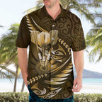 Personalised All Gold New Zealand Darts Hawaiian Shirt Aoteroa Fern Maori Galaxy Style