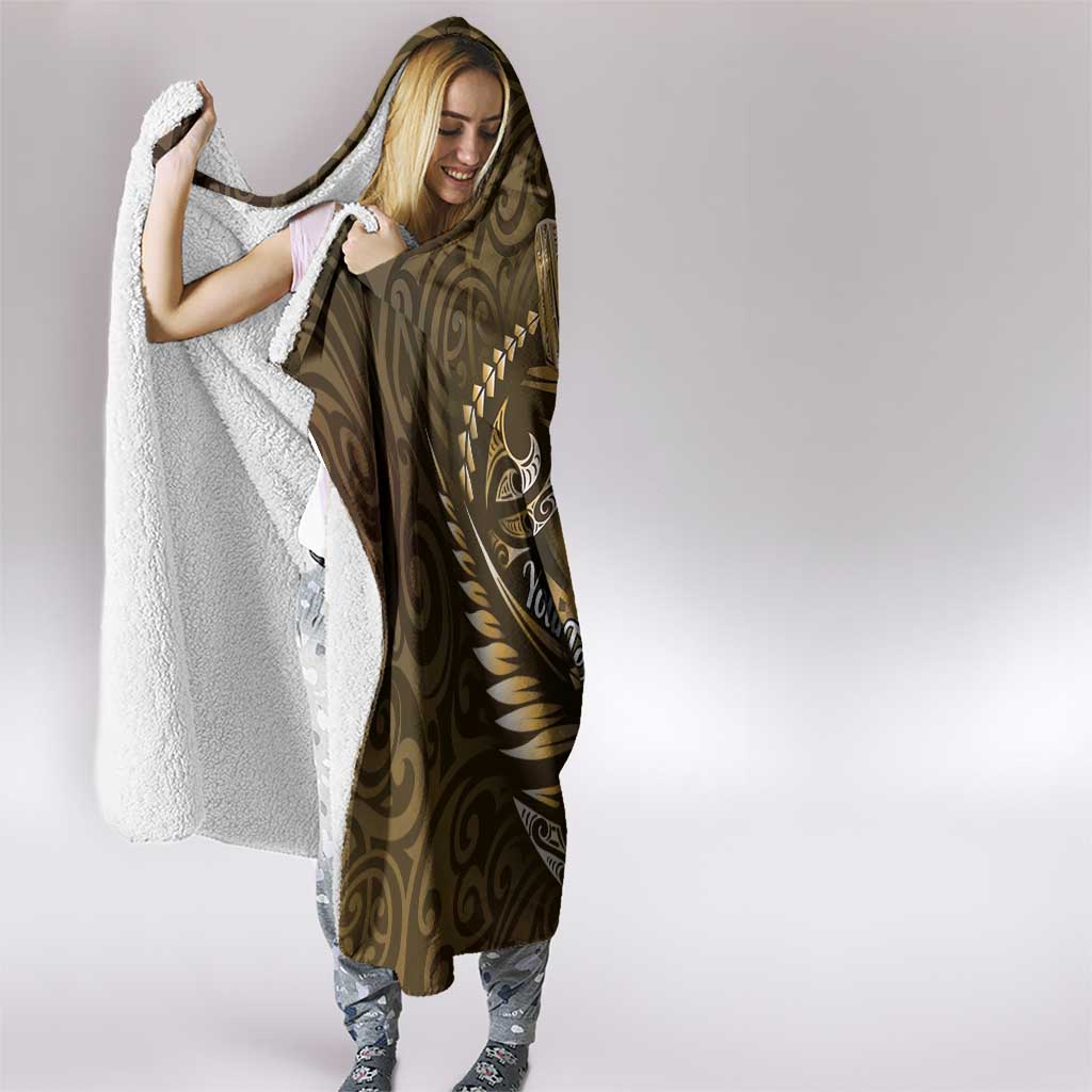 Personalised All Gold New Zealand Darts Hooded Blanket Aoteroa Fern Maori Galaxy Style