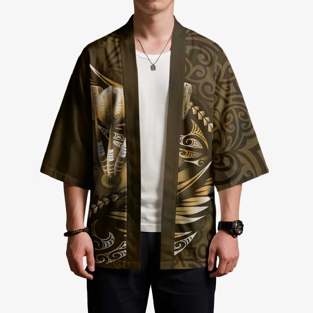 Personalised All Gold New Zealand Darts Kimono Aoteroa Fern Maori Galaxy Style - Aussie Hoodie