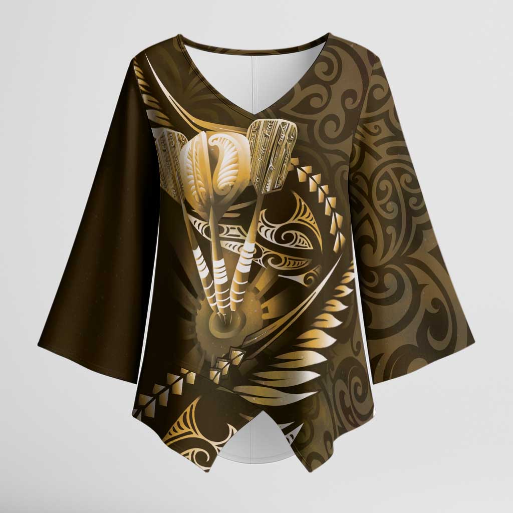 Personalised All Gold New Zealand Darts Kimono Sleeve Blouse Aoteroa Fern Maori Galaxy Style - Aussie Hoodie
