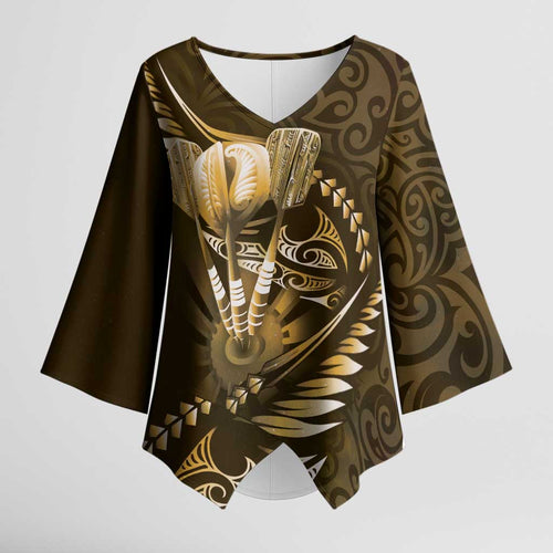 Personalised All Gold New Zealand Darts Kimono Sleeve Blouse Aoteroa Fern Maori Galaxy Style - Aussie Hoodie
