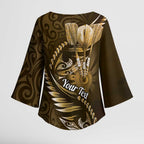 Personalised All Gold New Zealand Darts Kimono Sleeve Blouse Aoteroa Fern Maori Galaxy Style - Aussie Hoodie