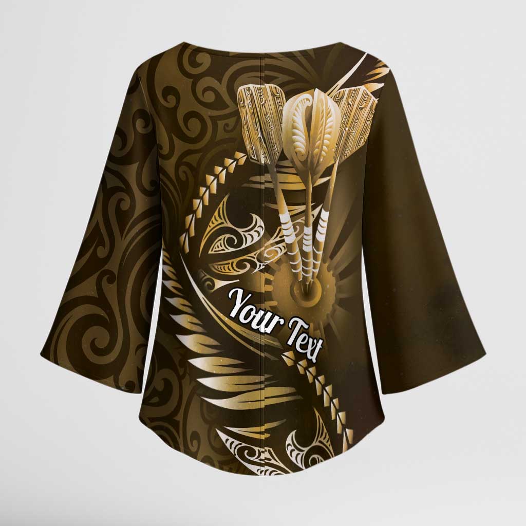 Personalised All Gold New Zealand Darts Kimono Sleeve Blouse Aoteroa Fern Maori Galaxy Style - Aussie Hoodie