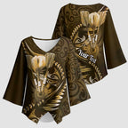 Personalised All Gold New Zealand Darts Kimono Sleeve Blouse Aoteroa Fern Maori Galaxy Style - Aussie Hoodie