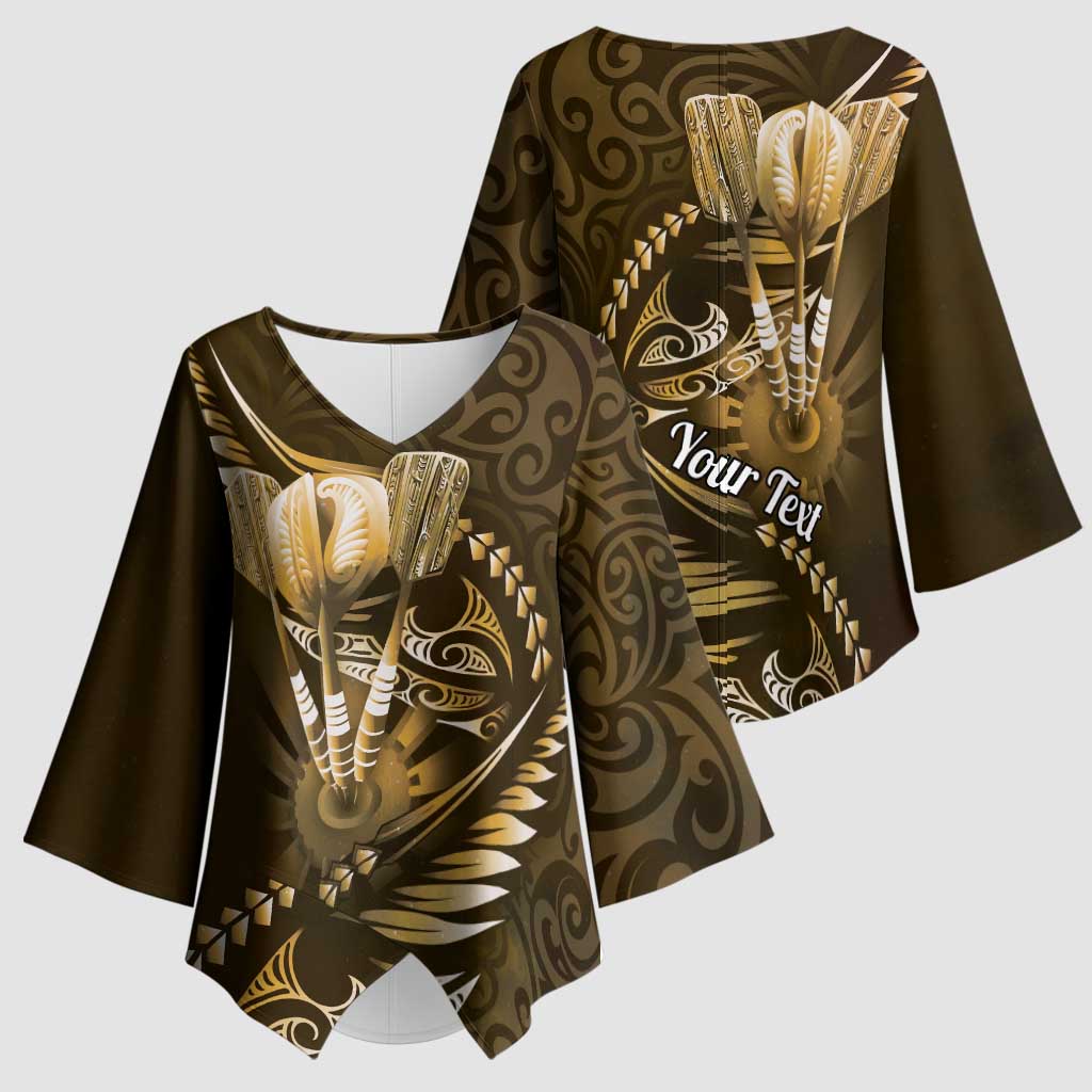 Personalised All Gold New Zealand Darts Kimono Sleeve Blouse Aoteroa Fern Maori Galaxy Style - Aussie Hoodie