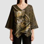 Personalised All Gold New Zealand Darts Kimono Sleeve Blouse Aoteroa Fern Maori Galaxy Style - Aussie Hoodie