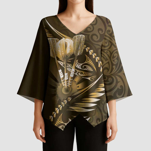 Personalised All Gold New Zealand Darts Kimono Sleeve Blouse Aoteroa Fern Maori Galaxy Style - Aussie Hoodie