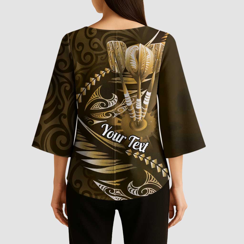 Personalised All Gold New Zealand Darts Kimono Sleeve Blouse Aoteroa Fern Maori Galaxy Style - Aussie Hoodie