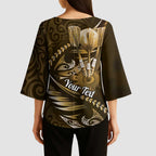 Personalised All Gold New Zealand Darts Kimono Sleeve Blouse Aoteroa Fern Maori Galaxy Style - Aussie Hoodie