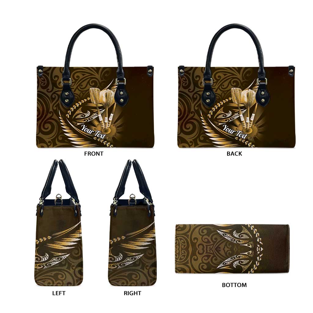 Personalised All Gold New Zealand Darts Leather Bag Aoteroa Fern Maori Galaxy Style - Aussie Hoodie