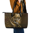 Personalised All Gold New Zealand Darts Leather Tote Bag Aoteroa Fern Maori Galaxy Style