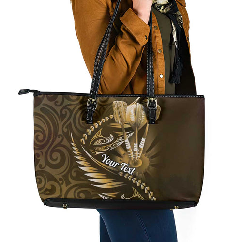 Personalised All Gold New Zealand Darts Leather Tote Bag Aoteroa Fern Maori Galaxy Style