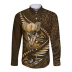 Personalised All Gold New Zealand Darts Long Sleeve Button Shirt Aoteroa Fern Maori Galaxy Style