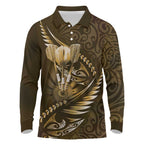 Personalised All Gold New Zealand Darts Long Sleeve Polo Shirt Aoteroa Fern Maori Galaxy Style